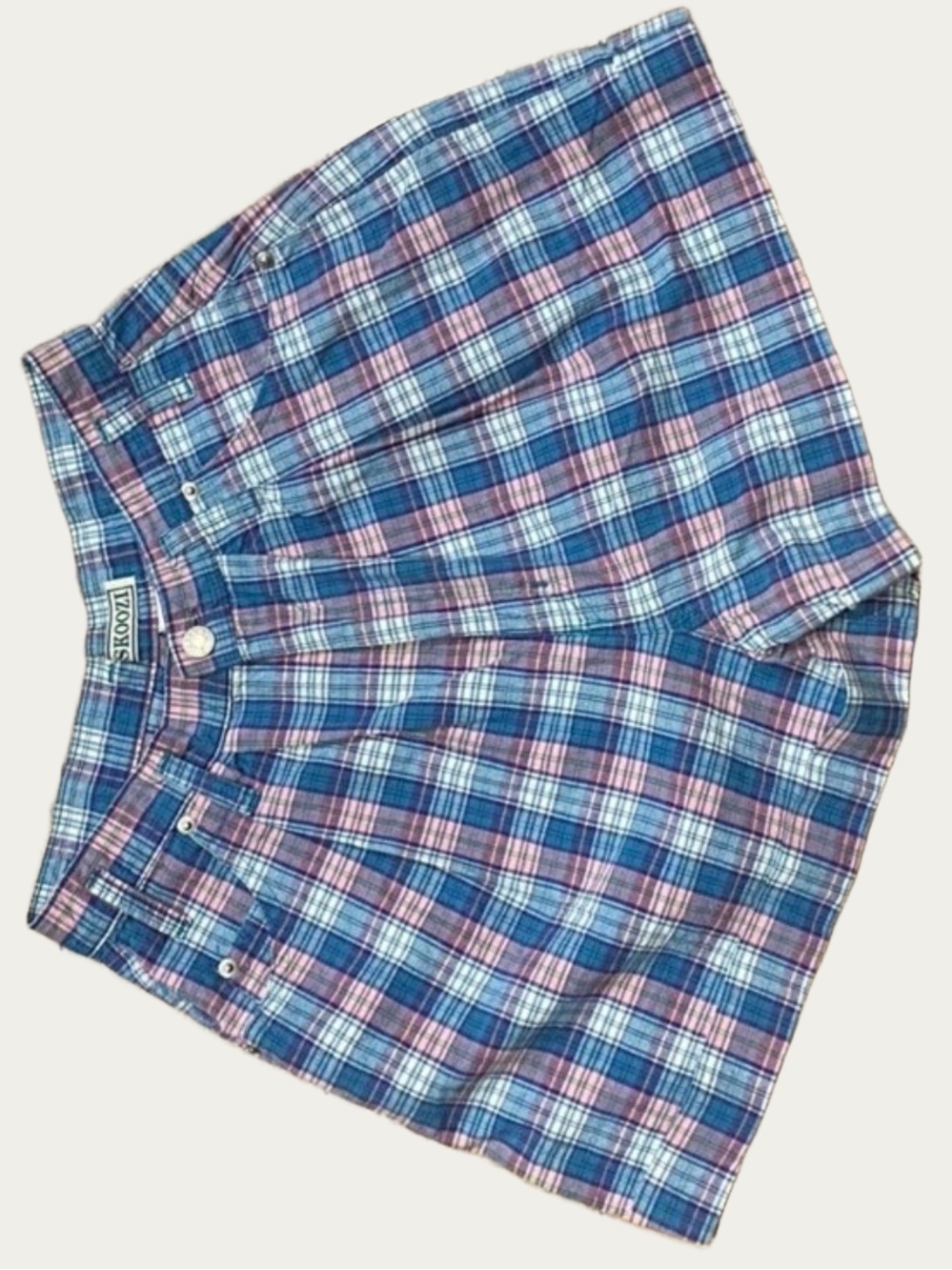 Skoozi Pink & Blue High waisted Vintage Plaid Cuffed Shorts 11